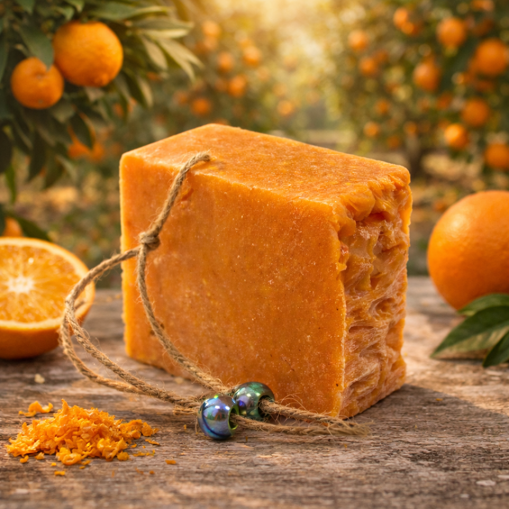 Kaltgerührte Seife Orange 150 g – Frische Schafmilchpflege mit sanfter Peeling-Note | mykima®