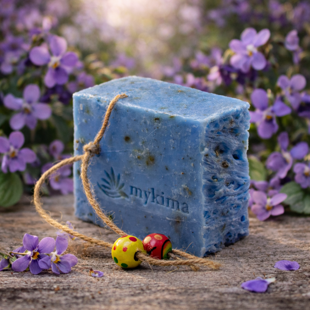 Kaltgerührte Seife Veilchen 150 g – Blumige Schafmilchpflege mit sanfter Peeling-Note | mykima®