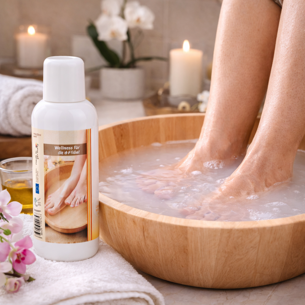 Fußbad mit Teebaum- & Olivenöl 250 ml – Klärende Pflege & Wellness für die Füße | mykima®