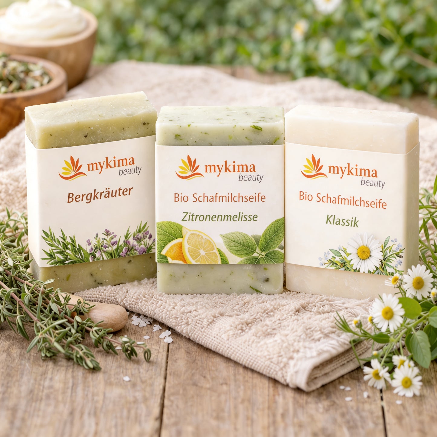 Kräuter-Ensemble – 3 Bio Schafmilchseifen