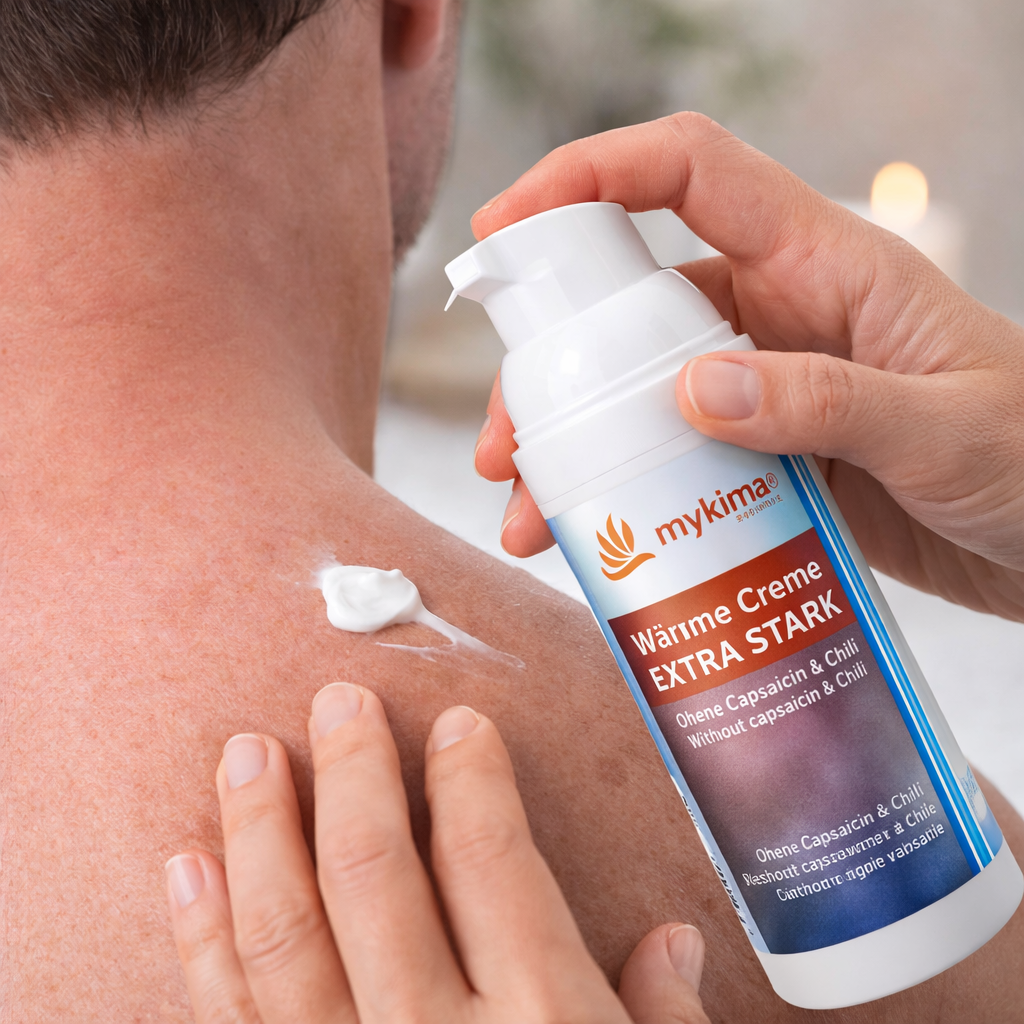Wärme Creme ohne Capsaicin – wohltuende Pflege & Wärmegefühl | 75 ml Handspender, nachfüllbar | mykima®