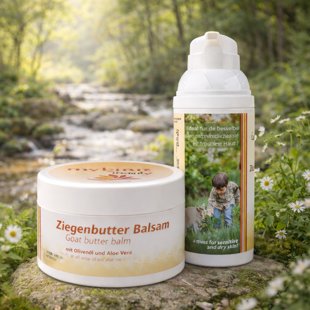 Ziegenbutterbalsam Set – Dose mit Handspender | mykima®