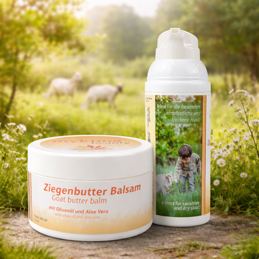 Ziegenbutterbalsam Set – Dose mit Handspender | mykima®