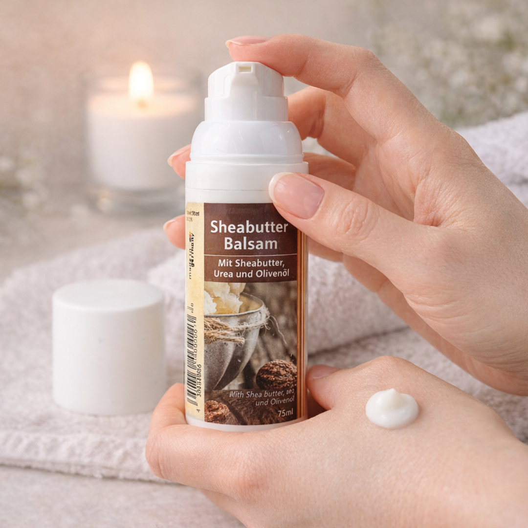Sheabutter Balsam 75 ml – intensive Pflege für trockene & reife Haut | Handspender nachfüllbar | mykima®